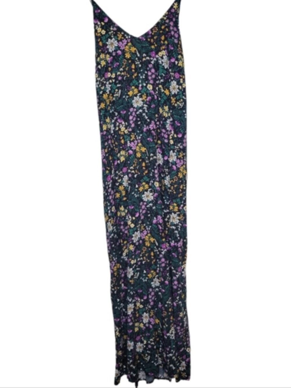 Old Navy Black Floral Maxi Dress, XL Adjustable Straps, v-neck, EUC